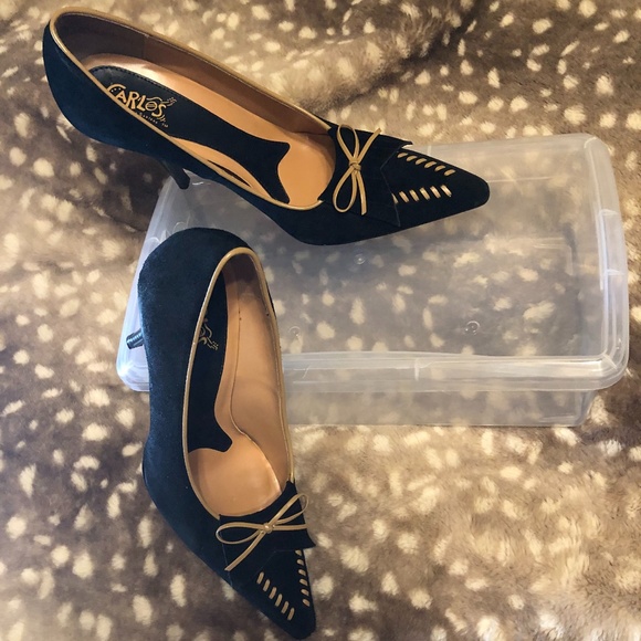 Carlos Santana Black Suede 4" heel Pumps with leather trim, sz 8.5 - Picture 9 of 10